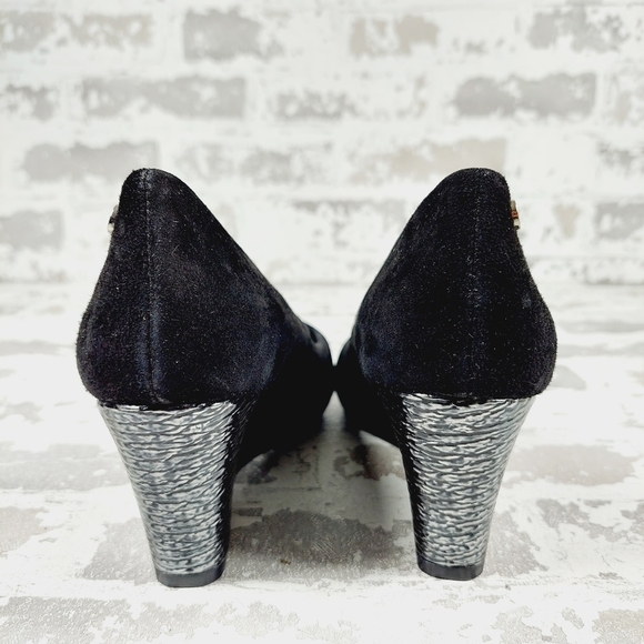 Calvin Klein Black Suede Slip On Evening/Office Silver Wedge Heels D121 - Picture 6 of 12